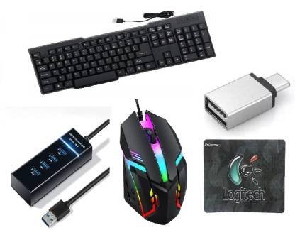 5-in-1 Tech Combo Set: Keyboard, RGB Mouse, Hub, Mousepad, and USB-C OTG
